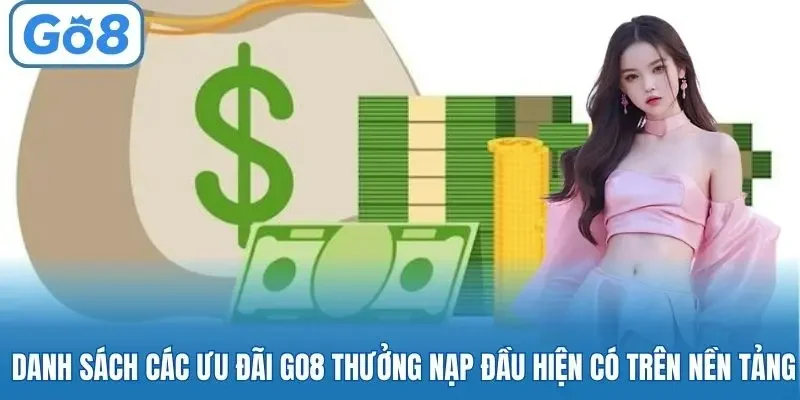 Danh sách các ưu đãi go8 thưởng nạp đầu hiện có trên nền tảng